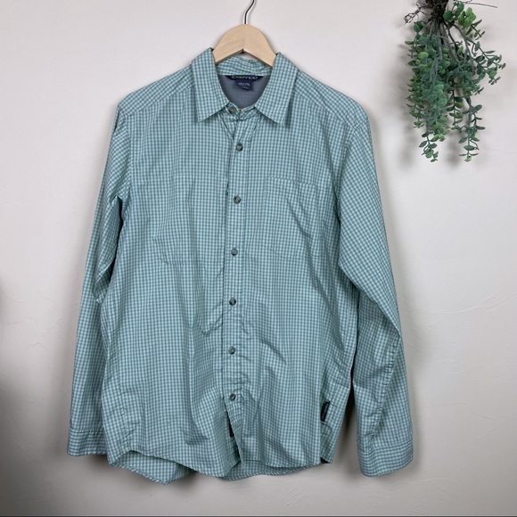 Exofficio Corsico Gingham Vented Hiking Travel Button Down Green Size M - Picture 1 of 6